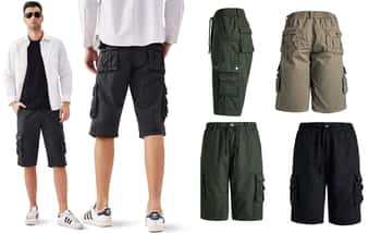Men's 8-Pocket Cargo Twill Shorts w/ Cargo Pockets - Assorted Colors