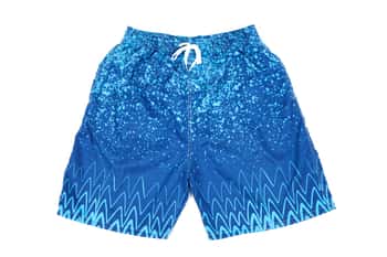 Men's Printed Swim Trunks with Adjustable Waist Drawstring  - Blue Paint Splat Pattern & Ocean Wave Print