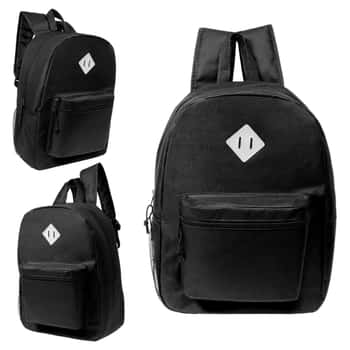 17" Lightweight Classic Style Backpacks w/ Embroidered Locker Loop Patch - Black