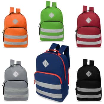 17" Two Tone Classic Backpacks w/ Embroidered Reflective Straps & Diamond Locker Loop Patch - Assorted Colors