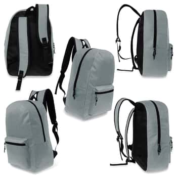 17" Lightweight Classic Style Backpacks w/ Adjustable Paded Straps - Grey