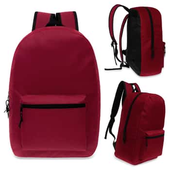 17" Lightweight Classic Style Backpacks w/ Adjustable Paded Straps - Dark Red