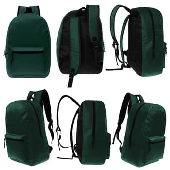 17" Lightweight Classic Style Backpacks w/ Adjustable Paded Straps - Dark Green