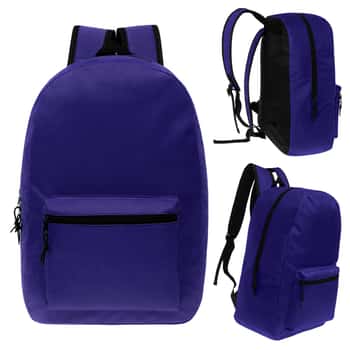 17" Lightweight Classic Style Backpacks w/ Adjustable Paded Straps - Purple