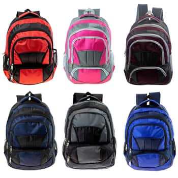 16" Premium Heavy Duty Two Tone Backpacks w/ Zip-Up Cargo Pockets - Assorted Colors