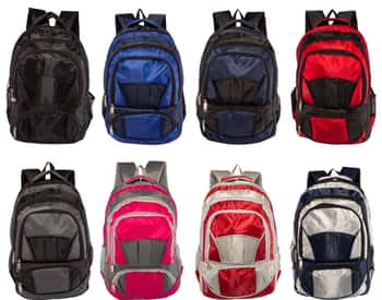 19" Premium Heavy Duty Two Tone Backpacks w/ Zip-Up Cargo Pockets - Assorted Colors