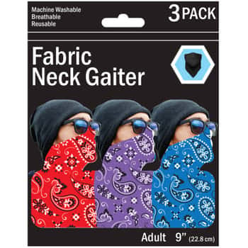 3 Pack Bandana Style Neck Gaiter 3 Asst Colors