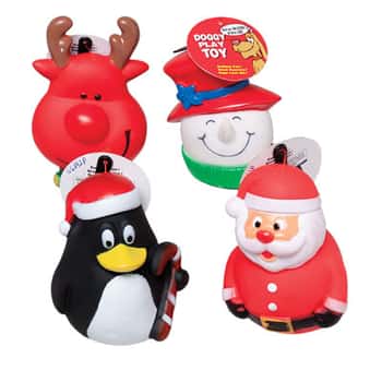 Dog Toy Christmas Vinyl 4 Asst Deer/snowmn/santa/penguin In Pdq Hang Tag #s66001