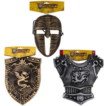 Knight Play Costume 6ast Mask/shield/chest Plate Ea In Copper/silver   Headercard
