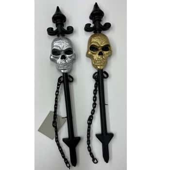 Yard Stake W/chain Connector 2pk Skull 2ast Gold/silv 21in Plastic Ht