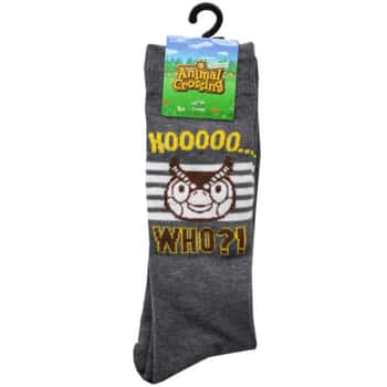 1 Pack Animal Crossing Hoo Who Grey Mens Crew Socks in Sizes 10-13