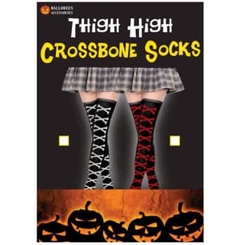 thigh high socks with stitches black/white &amp; black/red