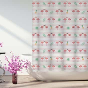 Jade Park 70&quot; x 72&quot; Premium Quality PEVA Flamingo Shower Curtain