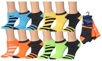 Boy's Cushioned Low Cut Socks w/ Arch Support - Neon & Striped Prints - Size 6-8 - 3-Pair Packs
