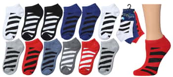 Boy's Cushioned Low Cut Socks w/ Arch Support - Striped Prints - Size 6-8 - 3-Pair Packs