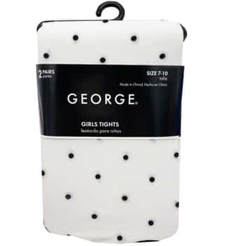 George White Mini Dot Size 7-10 Girls 2 Pack Tights