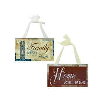 Family &amp; Home Wood Sign With Ribbon Hanger
