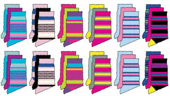 Women's Fuzzy Crew Socks - Striped Prints - 3-Pair Packs - Size 9-11