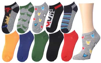 Teen Boy's/Women's No Show Socks - Assorted Prints - Size 9-11 - 10-Pair Packs