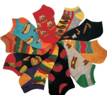 Boy's No Show Novelty Socks - Fast Food Print - 10-Pair Packs - Size 6-8