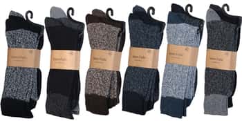 Men's Wool Blend Marled Ribbed Knit Thermal Boot Socks w/ Solid Heel & Toe - Size 10-13 - 2-Pair Packs