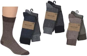 Men's Wool Blend Striped Ribbed Knit Thermal Boot Socks w/ Solid Heel & Toe - Size 10-13 - 2-Pair Packs