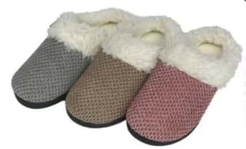 Women's Knit Clog Bedroom Slippers w/ Faux Fur Trim - Choose Your Size(s)