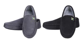 Men's Suede Moccasin Slippers w/ Two Tone Patch Embellishment