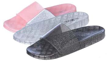 Women's Glitter Jelly Slide Sandals - Sizes 6-11