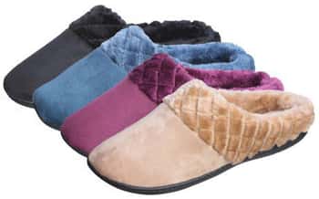 Women's Faux Suede Clog Slippers w/ Quilted Faux Fur Trim