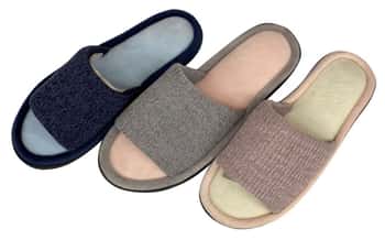Women's Knit Slide Slippers w/ Soft Two Tone Footbed