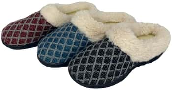 Women's Quilted Knit Clog Slippers w/ Faux Fur Trim