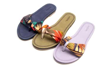 Women's Mini Wedge Slide Sandals w/ Leaf Printed Fabric Strap