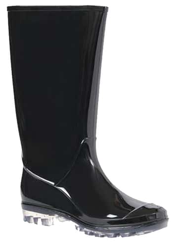 Women's Tall Black Patent Leather Rain Boots w/ Clear Sole
