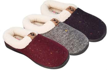 Girl's Knit Clog Slippers w/ Sherpa Trim & Patch Embelishment