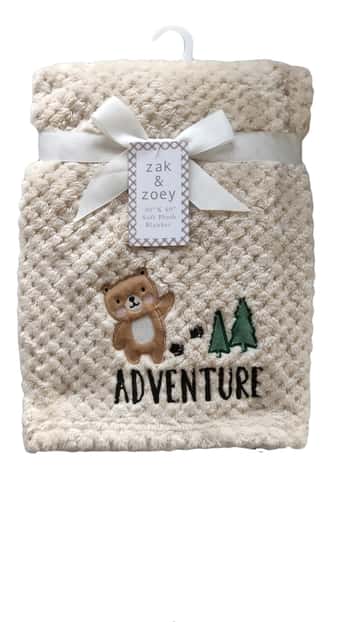 30" x 40" Embroidered Applique Baby Blankets - Adventure Bear Print