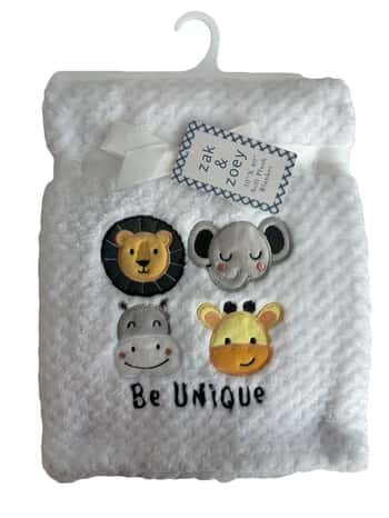 30" x 40" Embroidered Applique Baby Blankets - Zoo Animal Print