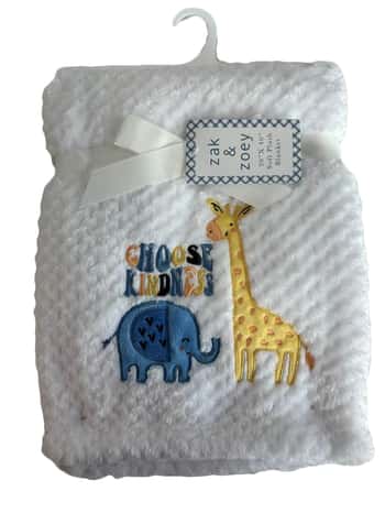 30" x 40" Embroidered Applique Baby Blankets -Giraffe & Elephant Print