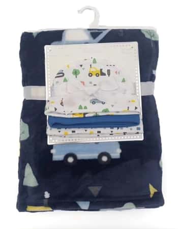 31 x 40 Printed Baby Flannel Blanket & Newborn Hat Sets - Car Print