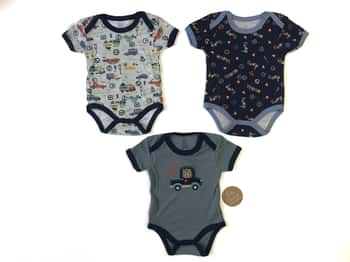 Printed Baby Rompers - 3-Packs - Contruction Vehicles