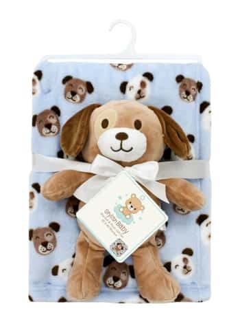 30" x 40" Printed Baby Blanket w/ Plush Puppy Dog