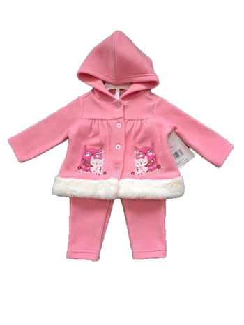 2-Piece Hooded Fleece Shirt & Pants w/ Applique Design Print & Sherpa Trim - 0-9M - Embroidered Baby & Mommy Owl
