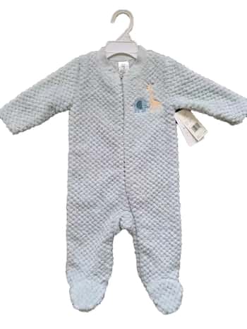 260 GSM Textured Coral Fleece Baby's Onesies w/ Embroidered Applique - 0-9M -  Giraffe & Elephant Patch
