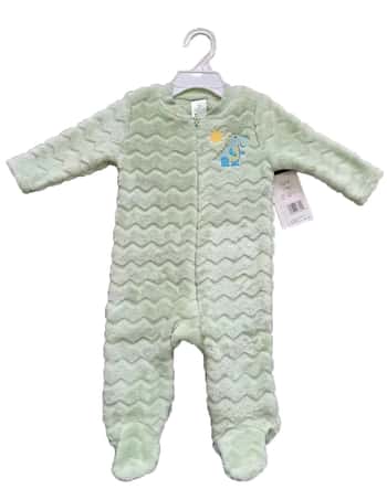 260 GSM Textured Coral Fleece Baby's Onesies w/ Embroidered Applique - 0-9M - Dinosaur Patch