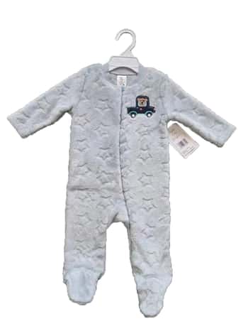 260 GSM Textured Coral Fleece Baby's Onesies w/ Embroidered Applique - 0-9M - Car Patch