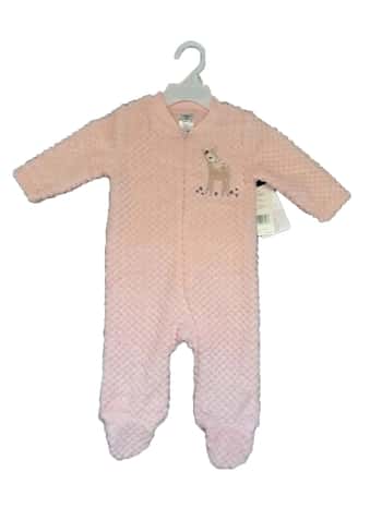 260 GSM Textured Coral Fleece Baby's Onesies w/ Embroidered Applique - 0-9M - Deer Patch