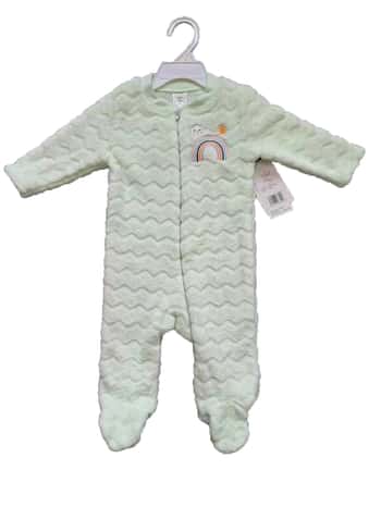 260 GSM Textured Coral Fleece Baby's Onesies w/ Embroidered Applique - 0-9M - Rainbow Patch