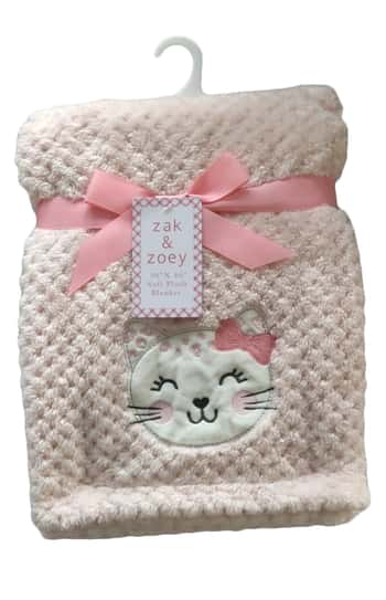 30" x 40" Embroidered Applique Baby Blankets - Kitty Cat Print