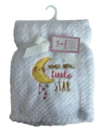 30" x 40" Embroidered Applique Baby Blankets - Moon & Star Print
