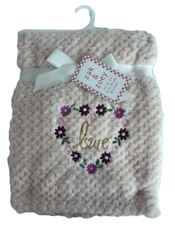 30" x 40" Embroidered Applique Baby Blankets - Love Heart Print